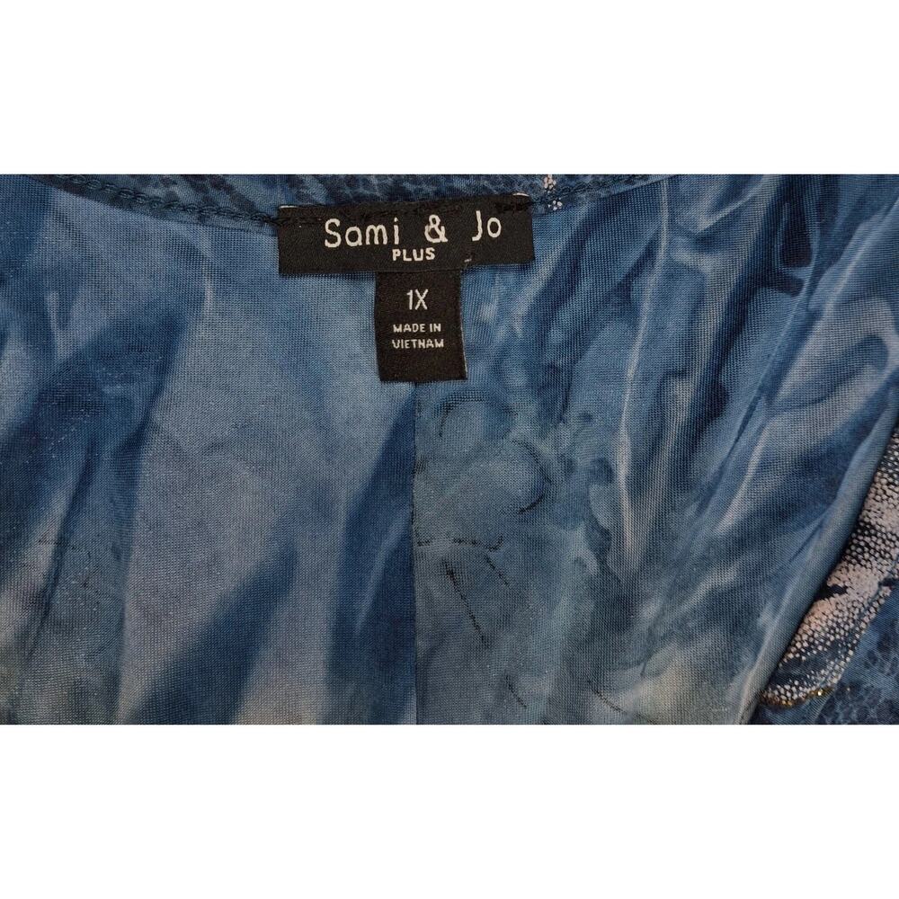 Sami & Jo Plus 1X Blue Floral VNeck Flare Sleeve ALine Dress Boho Stretch Casual - Picture 2 of 9